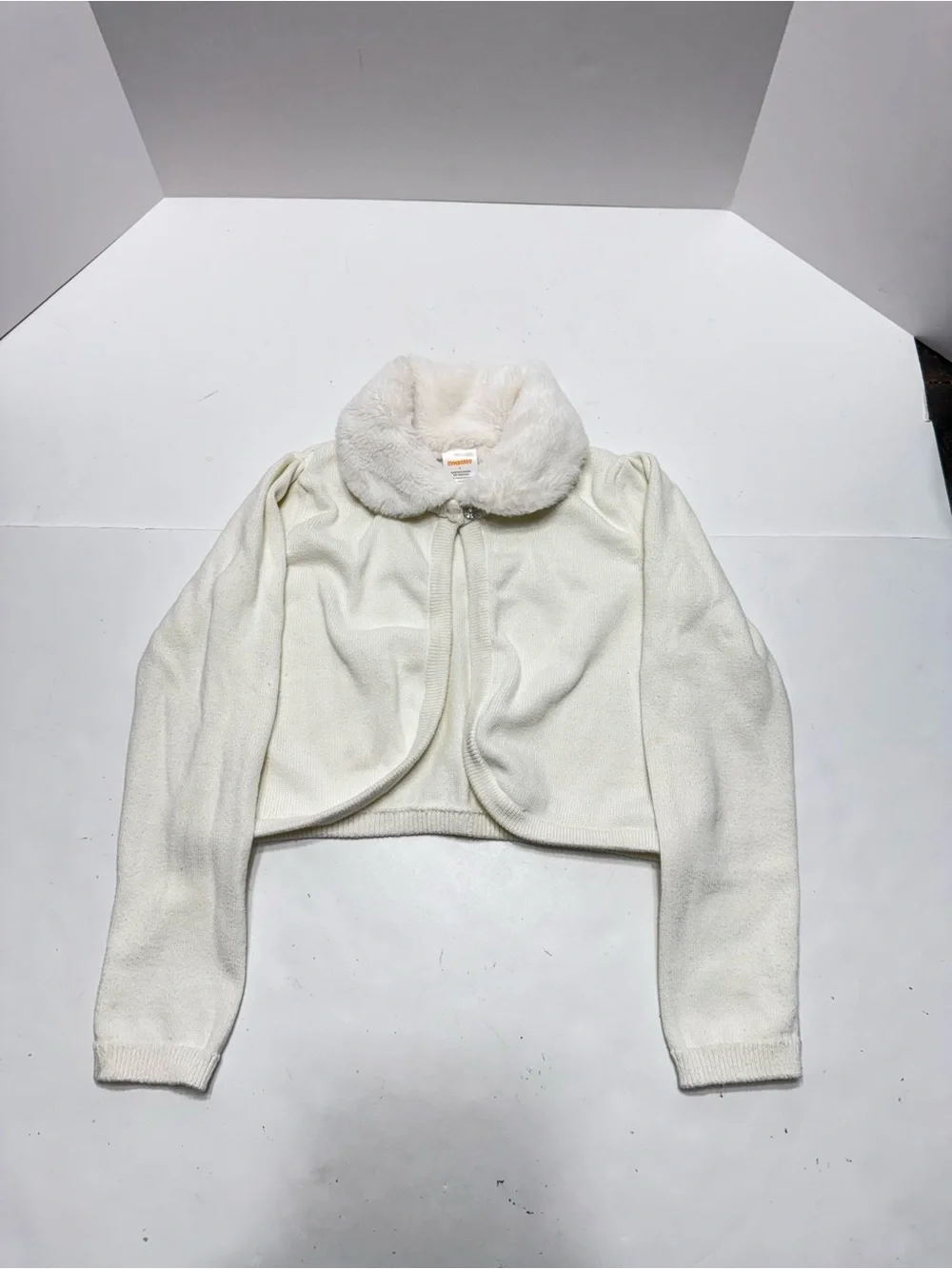 Gymboree Cream Faux Fur Collar Cropped Cardigan Jacket
